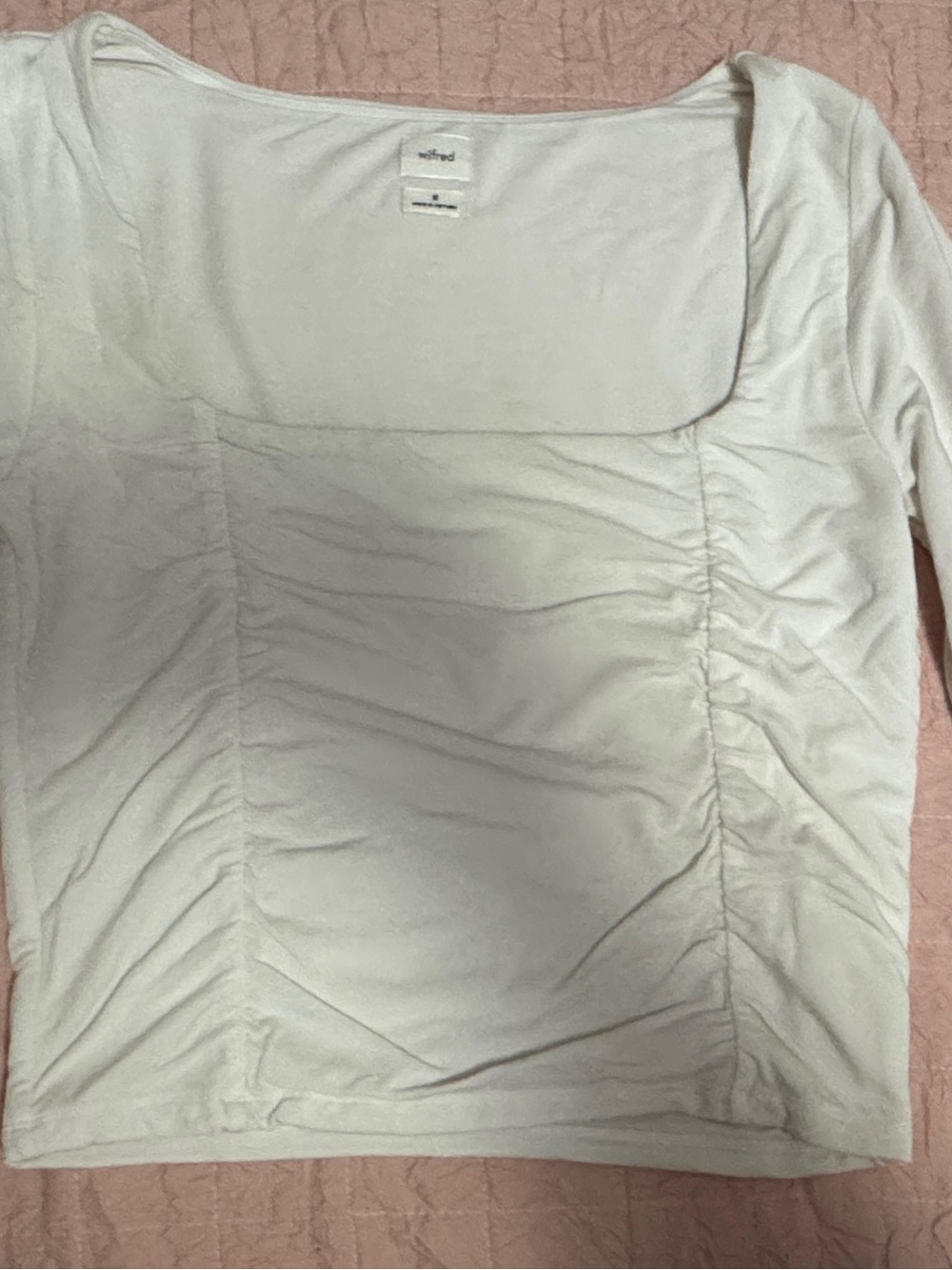 Wilfred White Long Sleeve Scoop Neck Ruched Tee